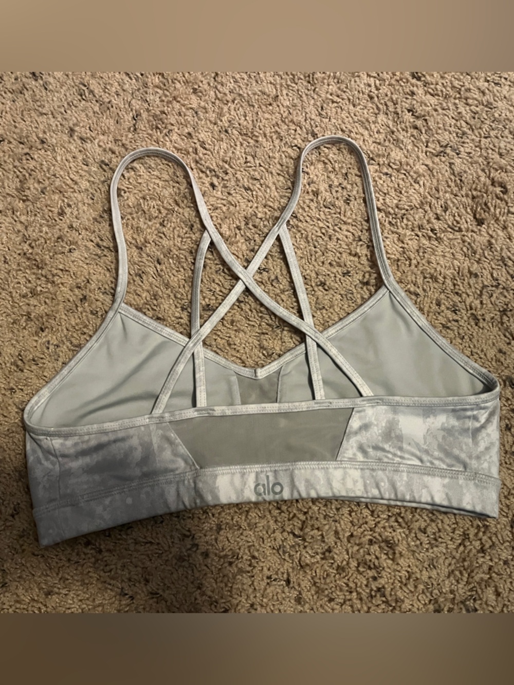ALO Yoga Light Gray Strappy Sports Bra